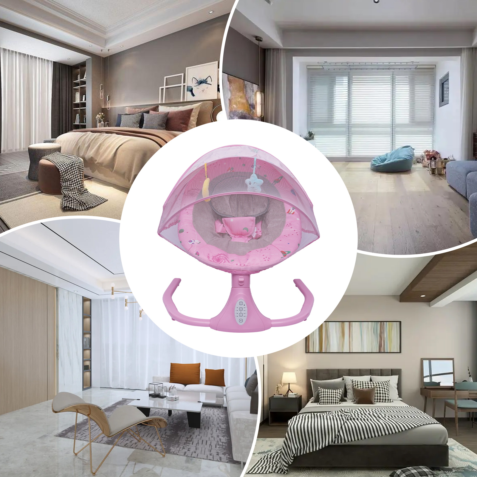 Buy Oukaning Portable Electric Baby Swing Cradle Swings Chair w/4 Swing