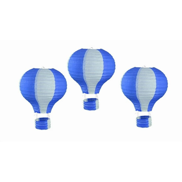 Pack of 3 Stripy Hot Air Balloon Paper Lantern Wedding Party Decoration Craft Lamp Shade (Blue, 16" (40CM))