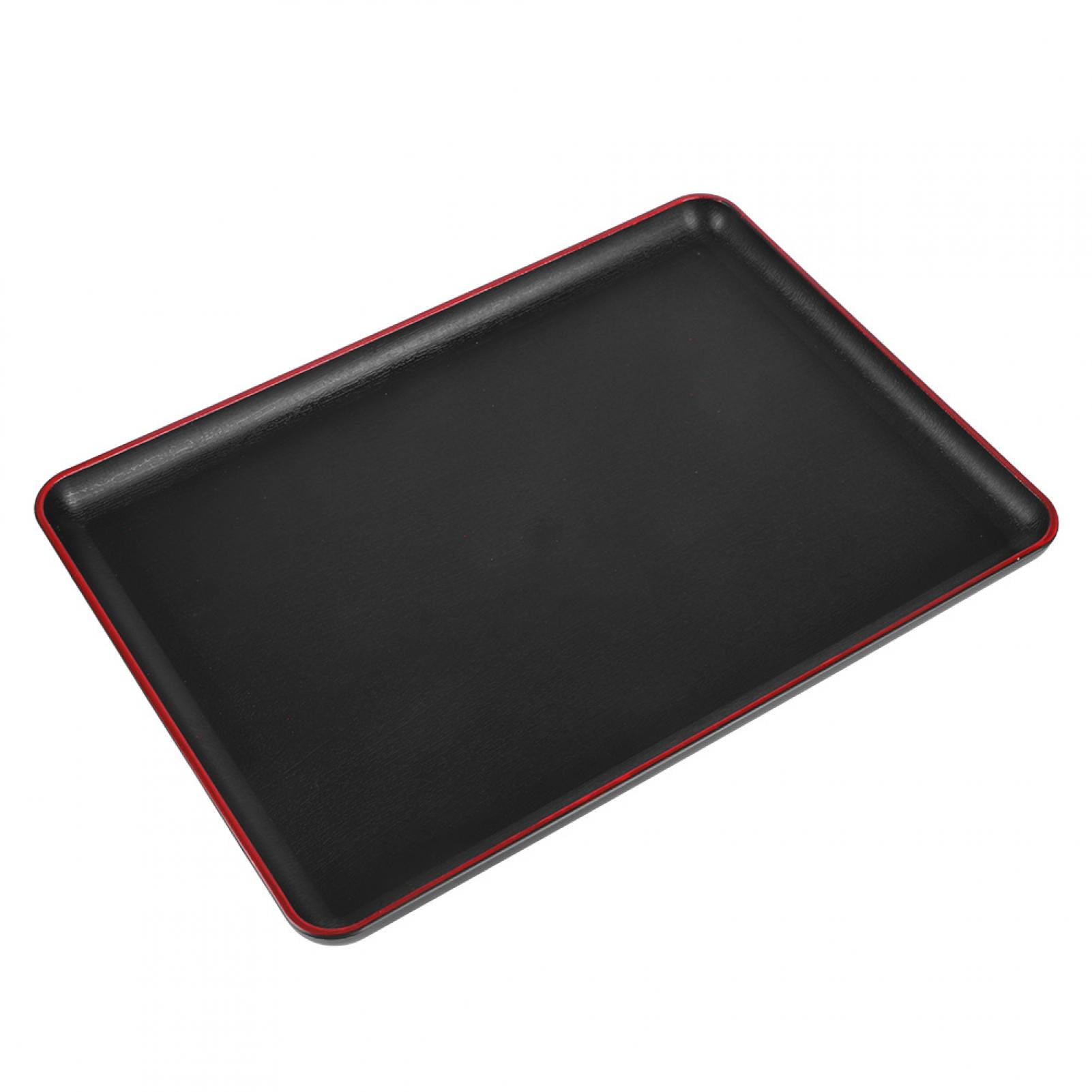 Food Tray, Modern Style Decorative Wood Grain/Black Plastic Restaurant