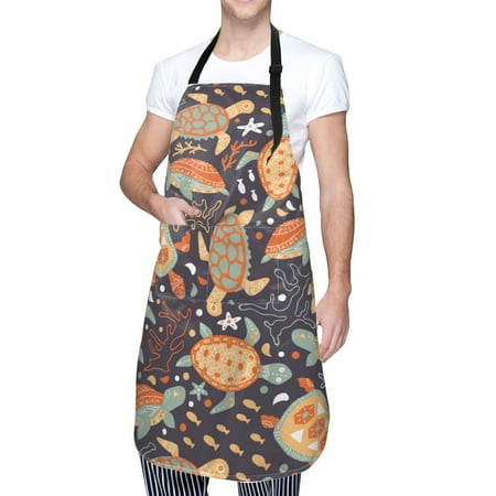 

Cauagu Turtles and Sea Plants Aprons with Pockets Waterproof Apron for Women Kitchen Cooking Apron Adjustable Bib Aprons Chef Apron for Cooking Drawing Crafting