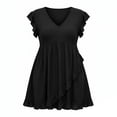 thumbnail image 4 of ClodeEU Women's V Neck Ruffle Short Sleeve Mini Dress, Casual Flowy A Line Beach Sundress Black,Women's Plus L, 4 of 6