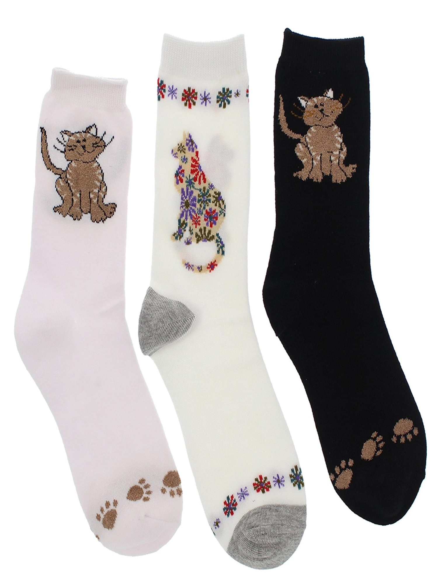 Sock Drawer Women's Tabby Kitten, Calico Cat Crew Socks (3Pr) Black ...