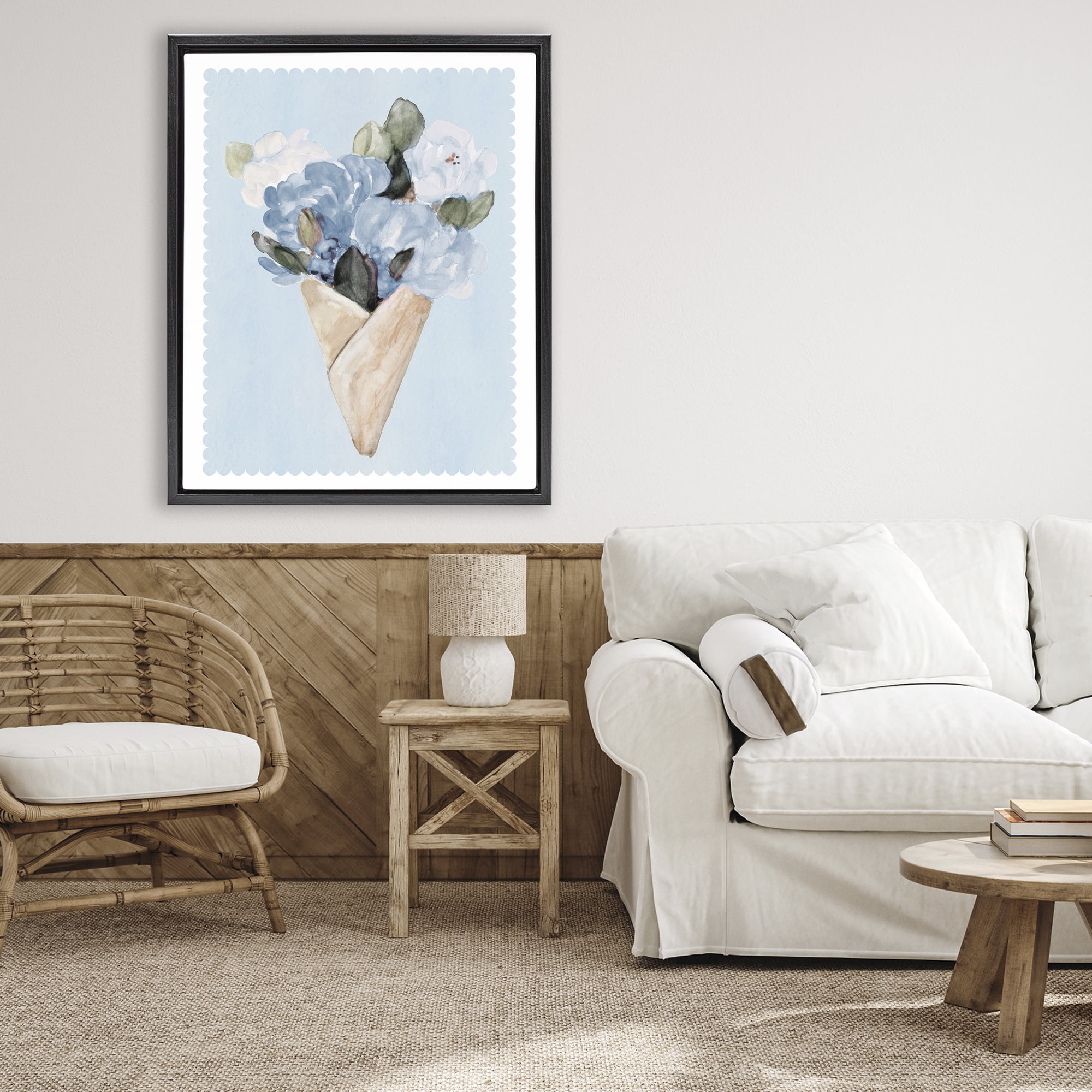 Stupell Industries Blue Gift Bouquet Black Framed Floater Canvas Wall Art, design by Lanie Loreth