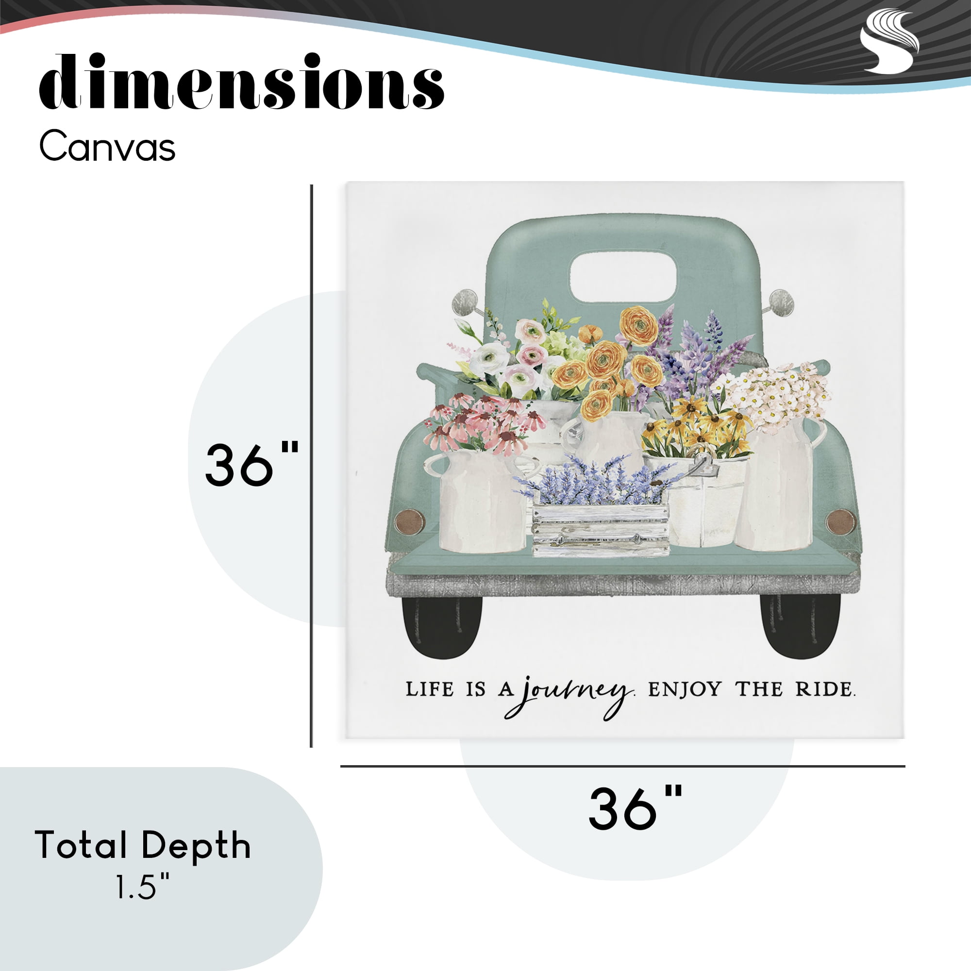 Enjoy Ride Floral Truck Canvas Wall Art, design by Lettered and Lined