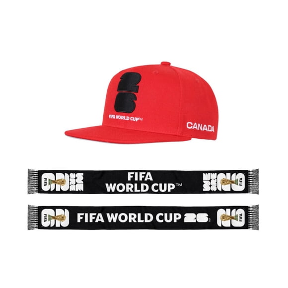 FIFA World Cup 2026 Canada Red Flat Peak Hat & Acrylic Scarf Set