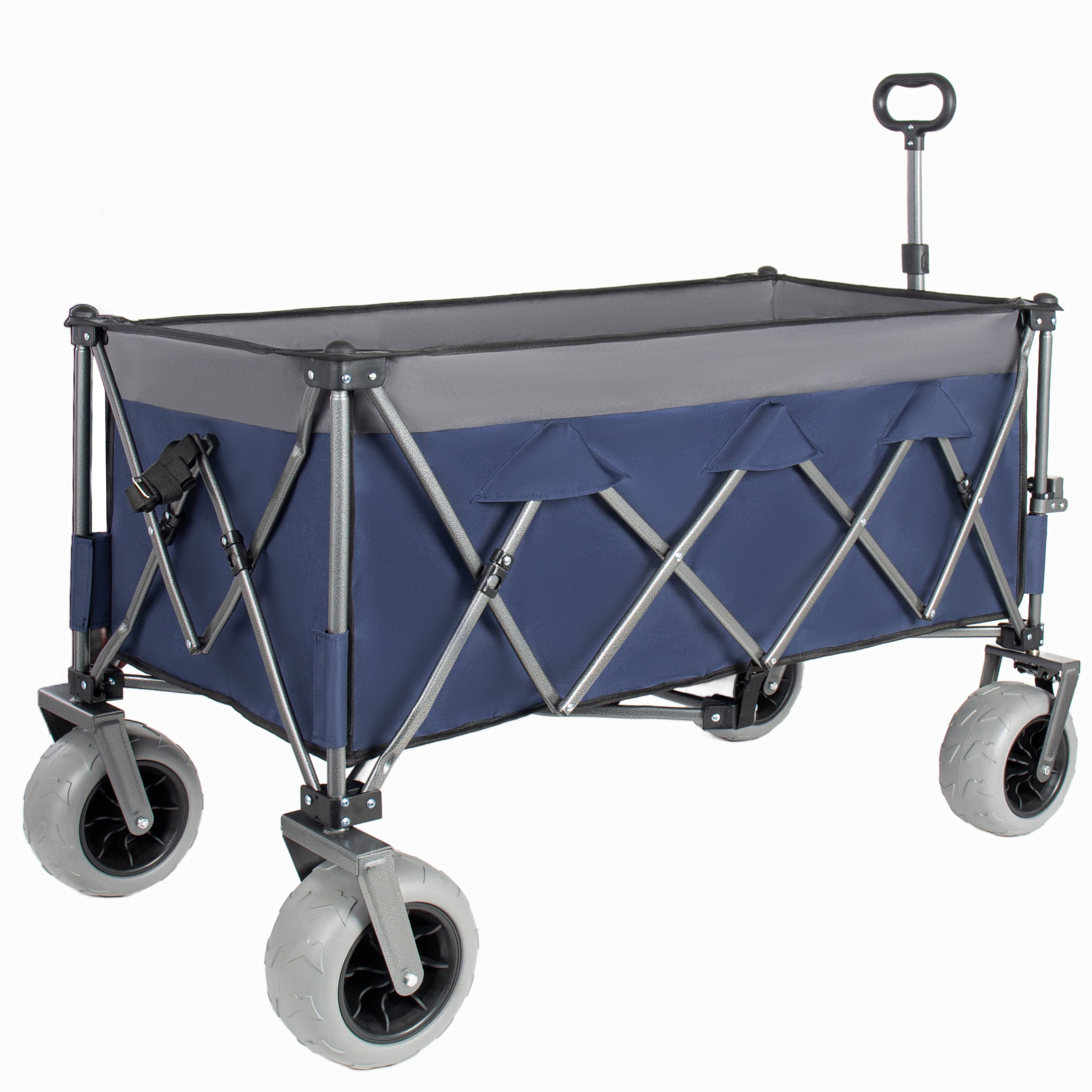 52-inch Extended Foldable Utility Wagon, Dark Blue & Gray, 560lbs Heavy-Duty Wagon with Patented Frame, 1:6 Fold Design, 9"×4" All-Terrain Wheels with Brakes for Outdoor Use