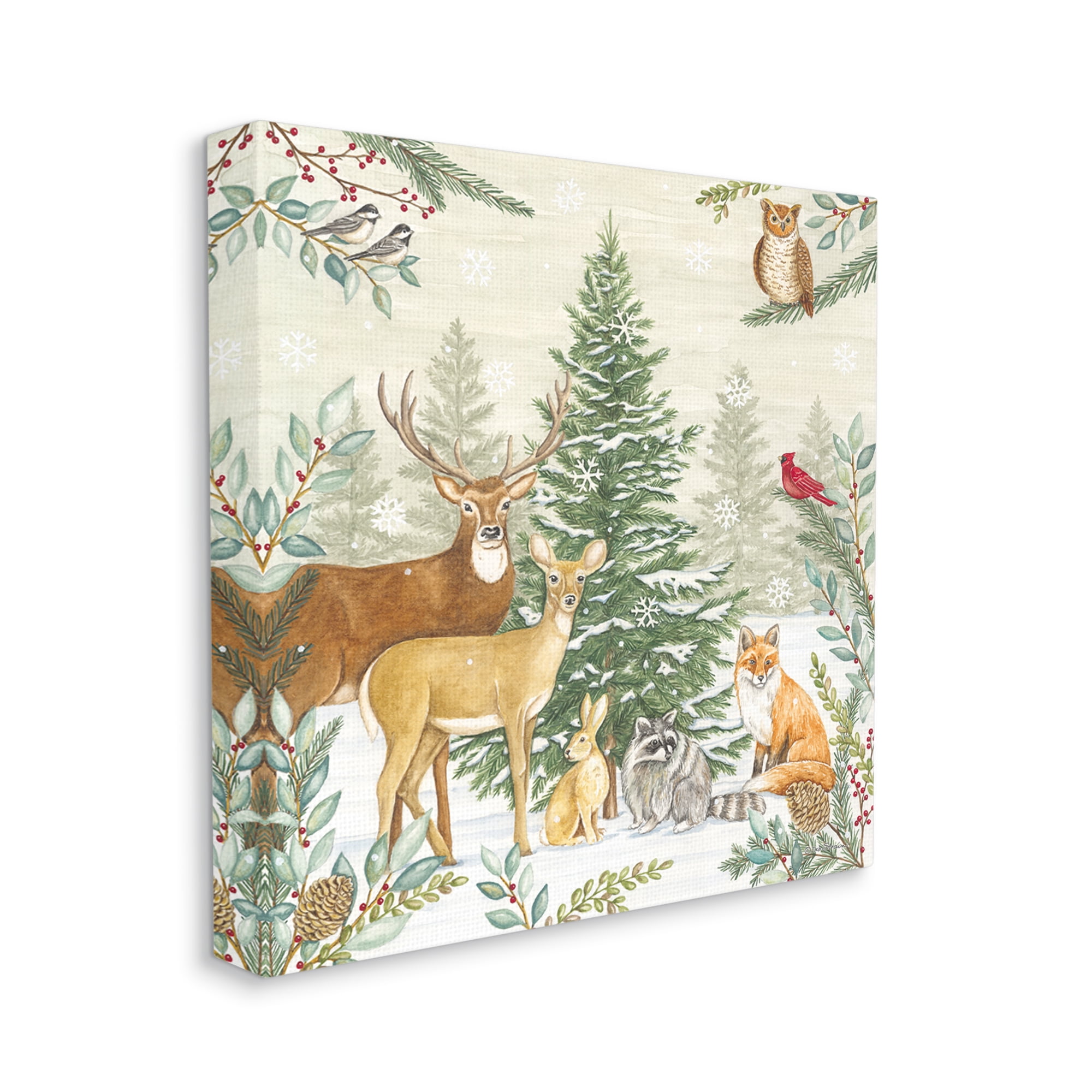 Stupell Industries Woodland Animals in Winter Holiday Painting Gallery Wrapped Canvas Print Wall Art, 17 x 17