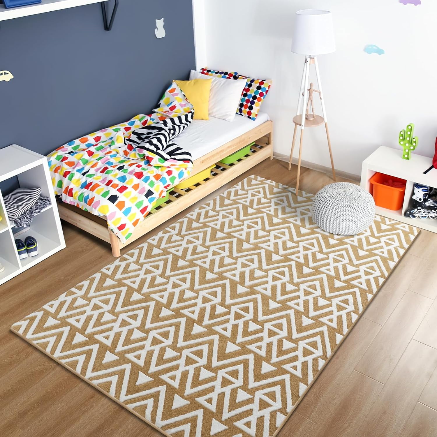 Lochas Soft Shaggy Rugs Geometric Area Rug Fluffy Carpet for Living Room Fluffy Accent Carpet Home Decor,6'x9',Beige