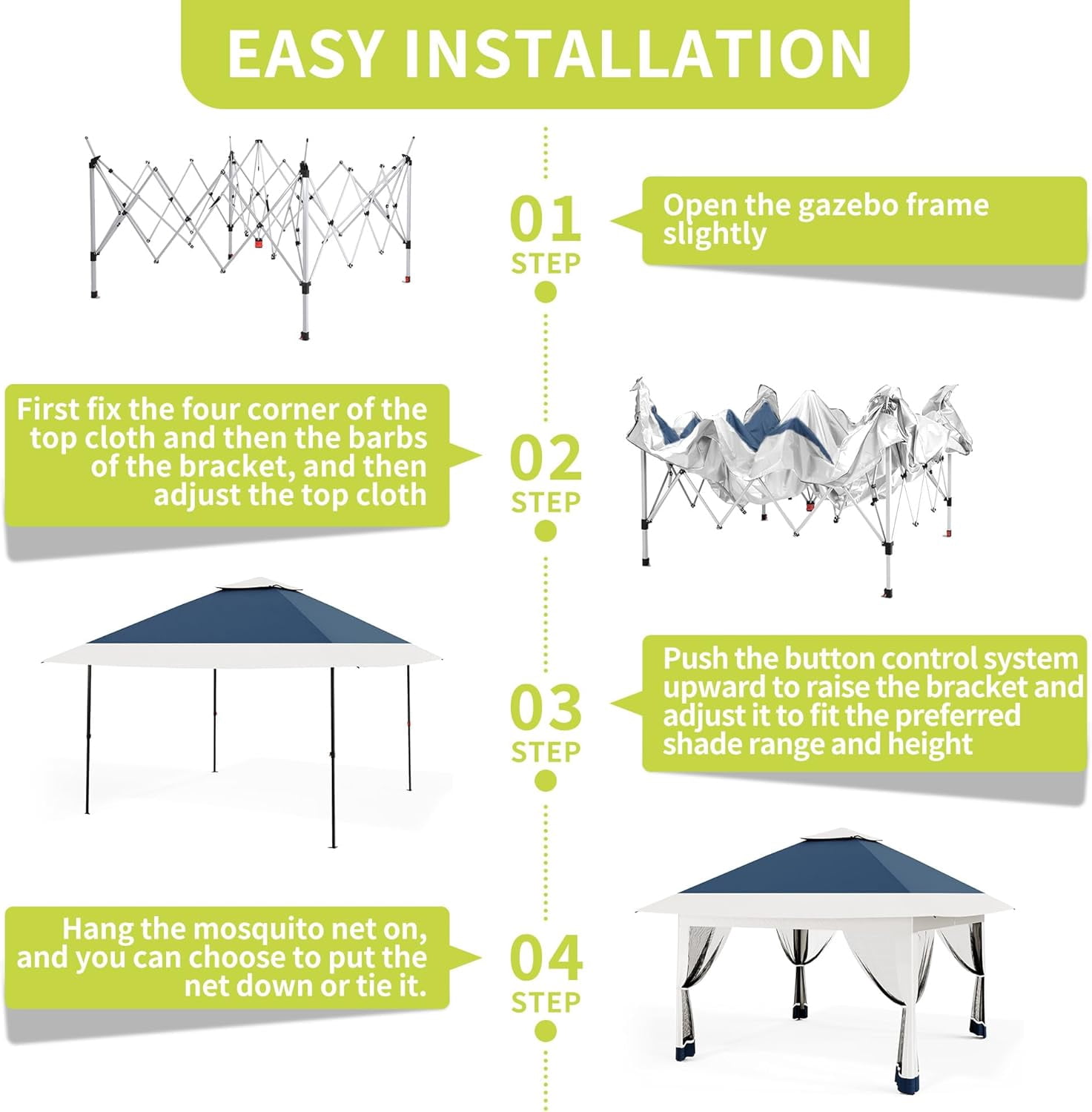 12x12 Gazebo,Outdoor Canopy Tent,Outdoor Gazebo with 4 Sandbags,Double Tiers,Screened Shelter with Netting for Patio Garden Backyard Party Camping