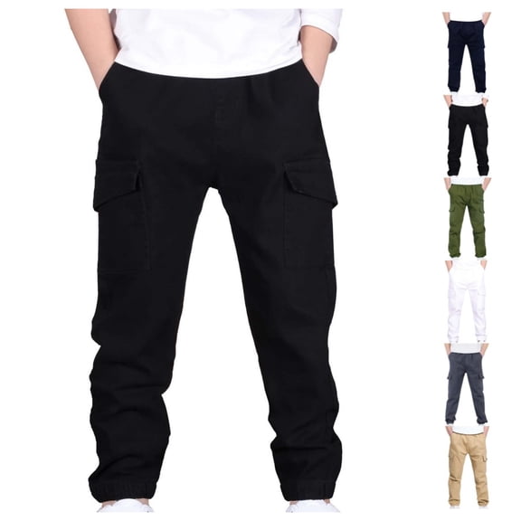 Quotay Boys Cargo Pants Stretch Elastic Waist School Kids Twill Joggers Boy'S Trousers 4-12 Years Black,4-5 Years