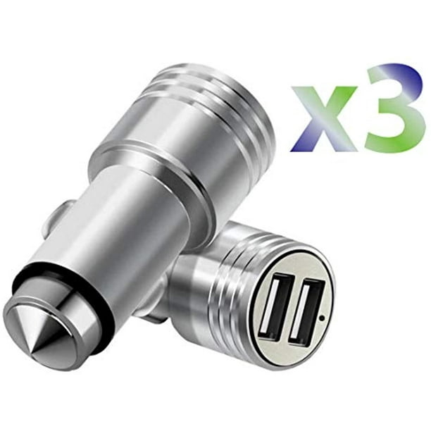 Exian Chargeur de Voiture 2.1A avec 2 Ports USB Argent Métallique 3PK