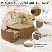 Gelloan 35 Round Coffee Table with Two Drawers,Circle Coffee Table Space-Saving Multiple Purpose for Living Room,Dining Room and Home,Natural