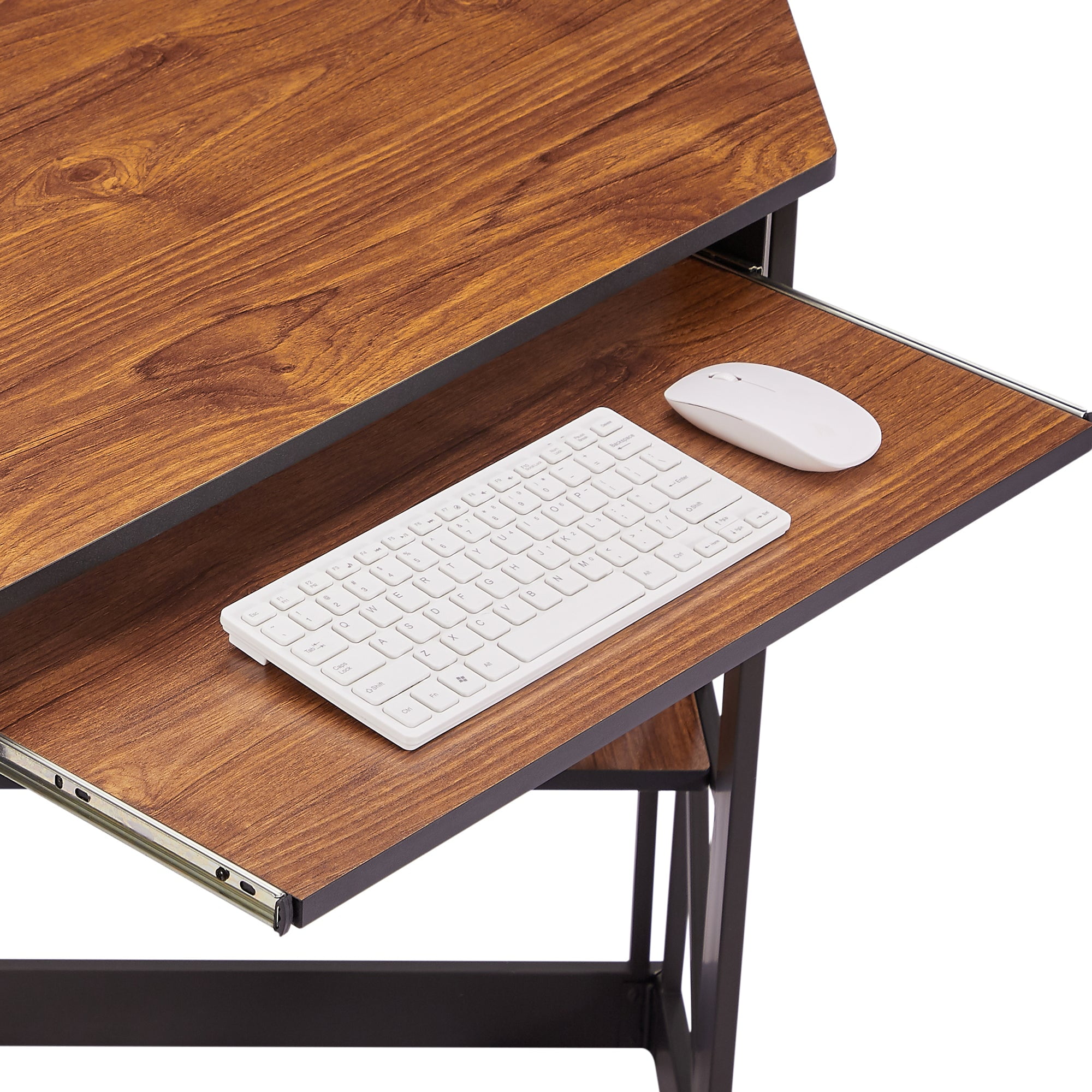 VECELO Desk with Keyboard Corner Computer Writing Shelves, Compact Home Office, Rustic Natural Brown
