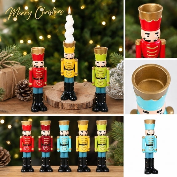 QLUEWX Nutcracker Soldier Candle Holder Figurine 5.7 Inch, Multicolor Resin Taper Candle Stand, Classic Christmas Mantel Tabletop Holiday Home Decor Ornament (Red)