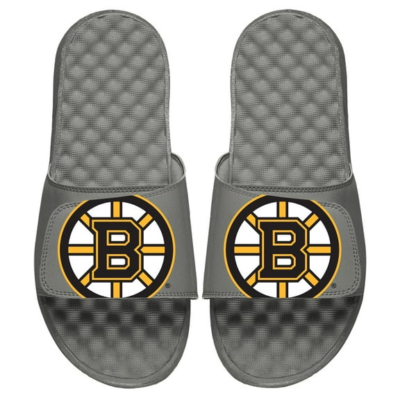 Men's ISlide Gray Boston Bruins Blown Up Logo Slide Sandals