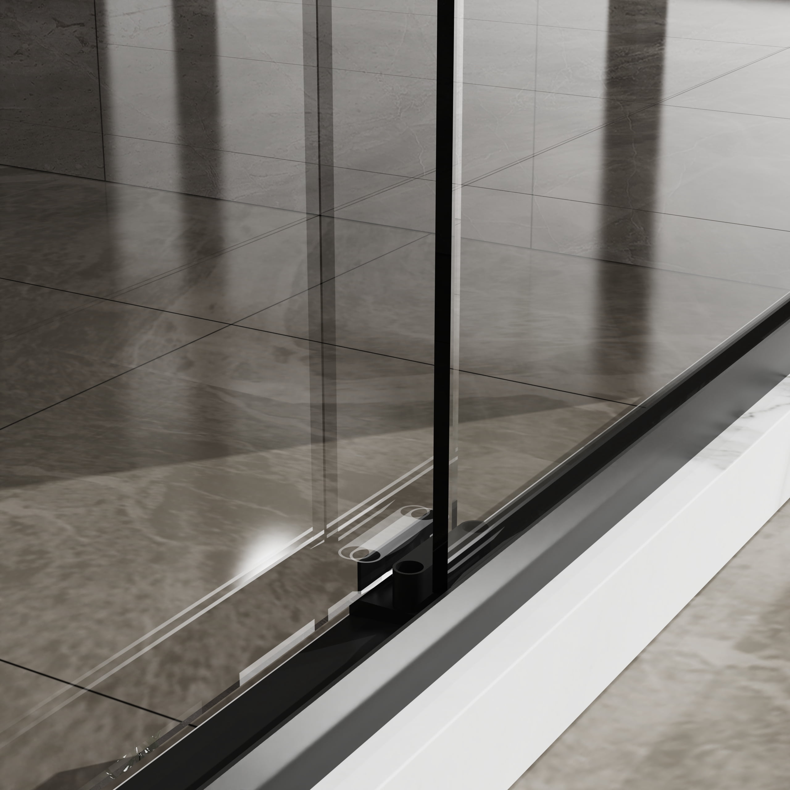 Leumius Double Sliding Glass Shower Door 48 in. W x 72 in. H,Aluminum Framed Shower Enclosure with SGCC Clear Tempered Glass, Stainless Steel Hardware, Matte Black