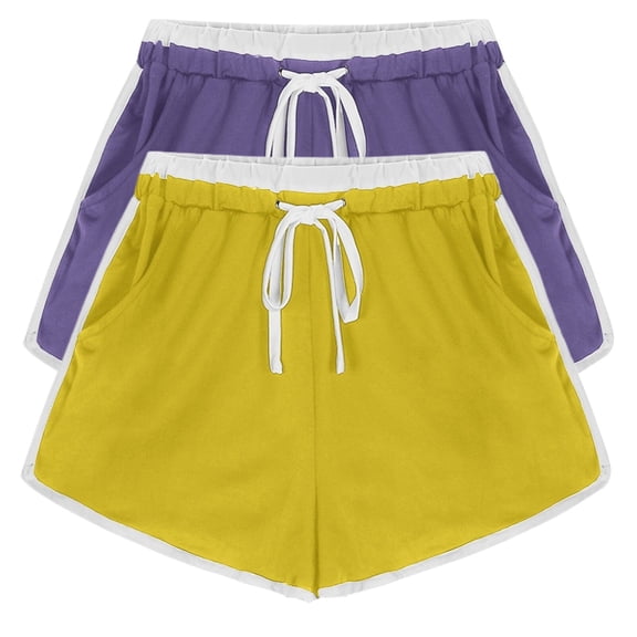High Waist Yoga Shorts for Women 2PCS Solid Color Shorts for Women Casual Loose Comfy Elastic Waist Drawstring Yoga Athletic Short Pants Trendy Beach Shorts with Pockets on Clearance Multicolor M