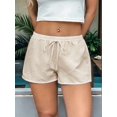 thumbnail image 5 of Women'S Striped Print Drawstring Elastic Waist Shorts Casual Wide Leg Low Rise Summer Boxer Shorts Khaki M, 5 of 8
