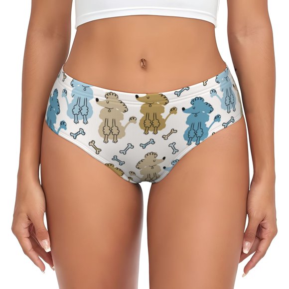 Balery Cartoon Poodle Dog Ropa Interior de Algodón para Mujer con Dibujo – Braguitas Cómodas y Elásticas, Estilo Clásico-Medium