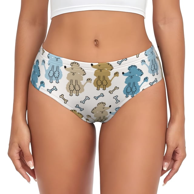 Balery Cartoon Poodle Dog Ropa Interior de Algodón para Mujer con Dibujo – Braguitas Cómodas y Elásticas, Estilo Clásico-Medium