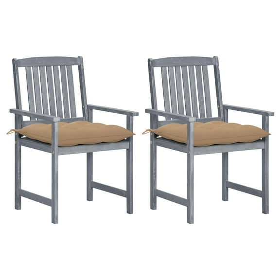 vidaXL Patio Chairs Outdoor Dining Chair with Cushions Gray Solid Wood Acacia