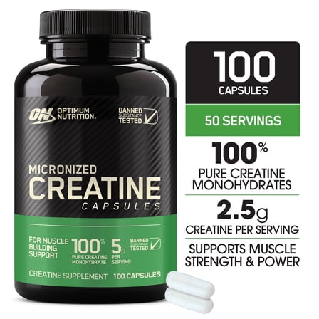 Optimum Nutrition Micronized Creatine Monohydrate Capsules, 100 Capsules