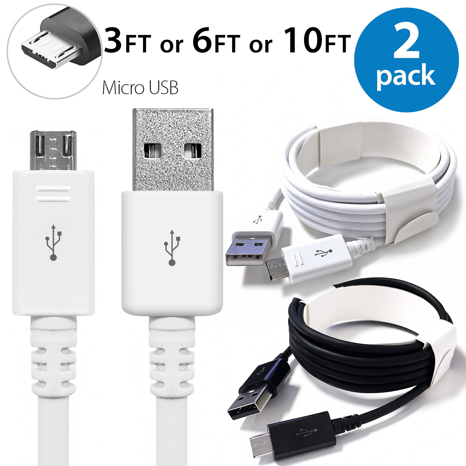 10ft Micro-USB 2.0 Charging Data Cable Note S6 Edge HTC Nexus LG Phone Tablet 