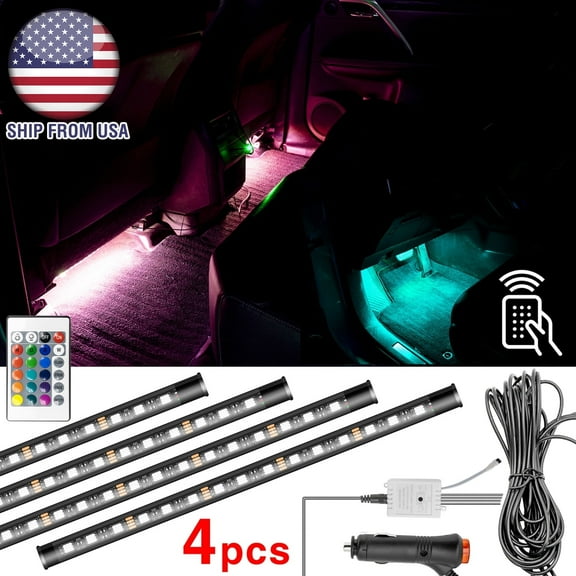 XUKEY 4X Car Interior LED Atmosphere Neon Lights Strip Lamp Wireless Remote Control Multi Color