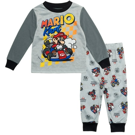 

Mario Kart Nintendo Toddler Boys French Terry V-neck Pullover Pajama Shirt and Pants Sleep Set Red / White 5T