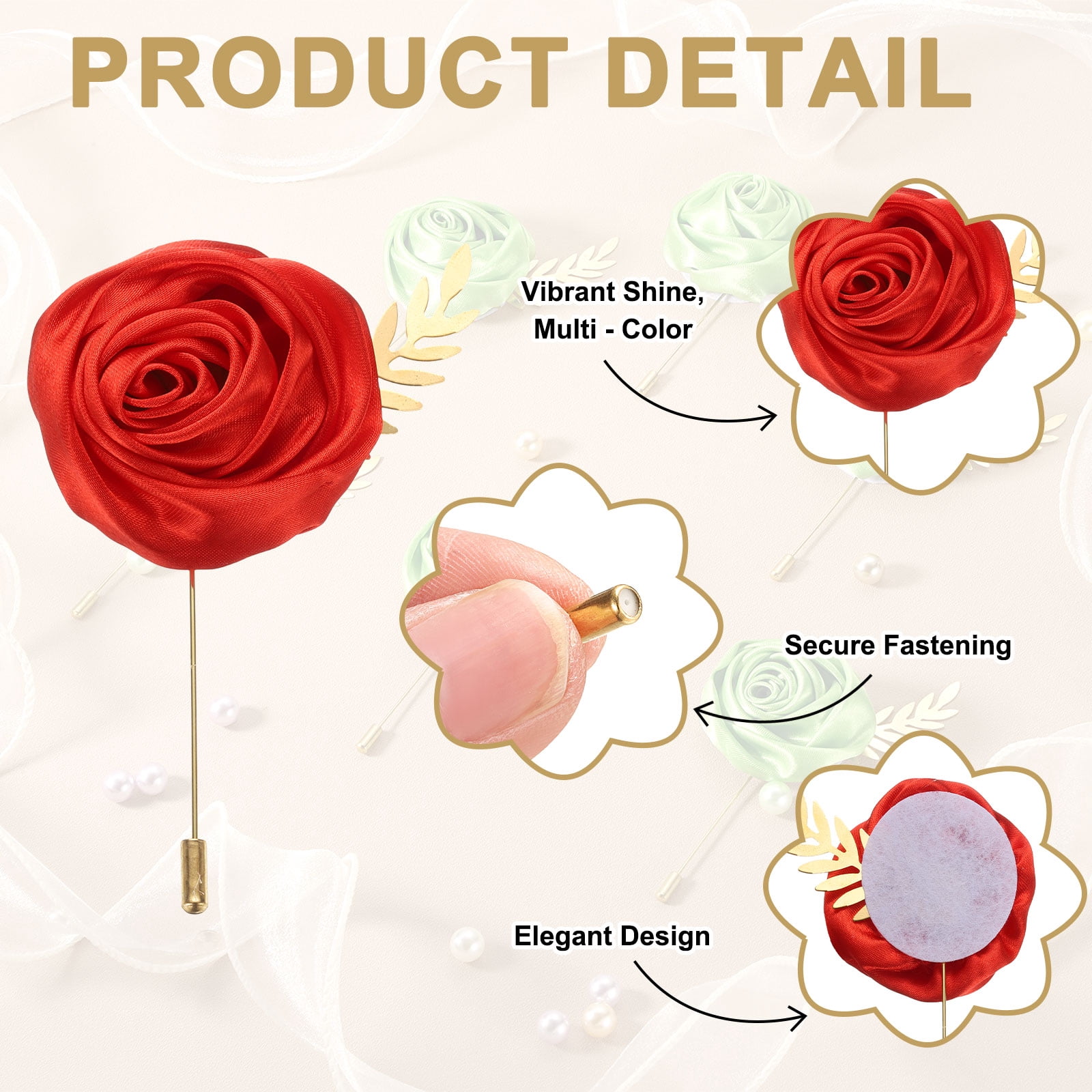 Unique Bargains 12Pcs Rose Boutonnieres Flower Buttonholes Pocket Pins Red 4.7" x 2"
