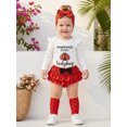 thumbnail image 3 of RUINIXCW Baby Girl Ladybug Outfit Letter Print Long Sleeve Romper Dot Print Ruffled Shorts Stockings and Bow Headband 4 Piece Fall Set, 3 of 8