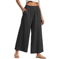 thumbnail image 2 of Oiangi Womens Plus Size Wide Leg Pants Elastic Waist Palazzo Pant Fall Trendy Ankle Trousers with Pockets Black 4XL, 2 of 7