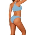 thumbnail image 3 of Conjuntos de Bikini de Una Sola Manga para Mujeres, 2 Piezas, Parte Inferior Triangular Acanalada Asimétrica, Trajes de Baño Deportivos, Talla X-Large, Azul, 3 of 5