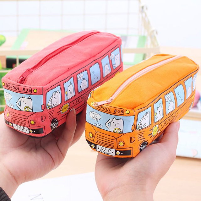 Estuche para lápices de autobús de gran capacidad de 2 piezas, estuche para lápices para coche, estuche para lápices para estudiantes, estuche para lápices lindo, estuche lindo para niños, niñas y niños, estuche para lápices Kawaii oso de fresa Electrónica