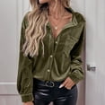 thumbnail image 4 of Stamzod Fall Shirts for Women Long Sleeve Velvet Button Up Shirt Women Officewear Business Casual Work Blouses 2025 Army Green-5 L, 4 of 9
