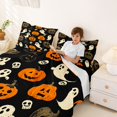 thumbnail image 3 of Manfei Spooky Pumpkin Lantern King Sheets,Ghost And Bat Halloween Bedding,4 Pieces,1 Flat Sheet,1 Fitted Sheet and 2 Pillowcases, 3 of 6