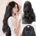thumbnail image 5 of Extensiones de cabello de alambre invisible, diadema, Clips seguros extraíbles en postizo secreto ondulado y rizado para mujeres con reflejos de cobre(Negro natural)(40 cm), 5 of 5