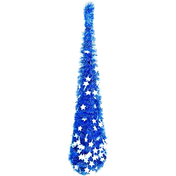 Love It! Products 5 ft. Pop Up Christmas Tinsel Tree Collapsible with Easy-Assembly Stand for Christmas Holiday Display Decorations. Blue