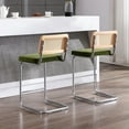 thumbnail image 5 of Zesthouse 25.6" Rattan Counter Height Bar Stools Set of 2, Mid Century Modern Velvet Counter Stools with Cane Back and Chrome Metal Base, Olive Green, 5 of 13