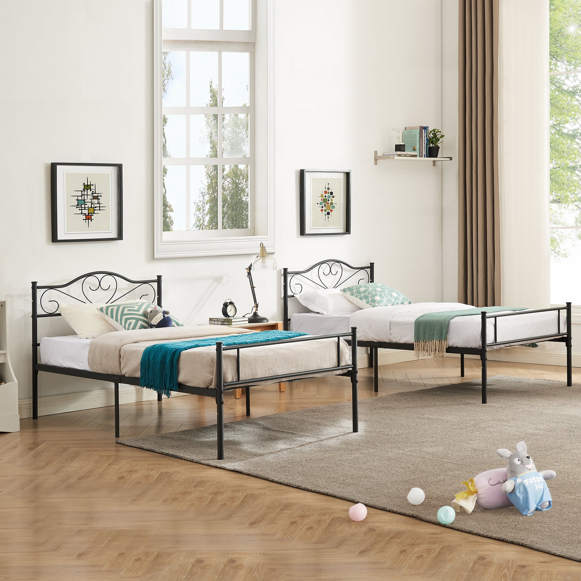 VECELO 14 Inch Twin Size Metal Platform Bed Frame with Headboard and Footboard, Heavy Duty Mattress Foundation with Steel Slats Support, No Box Spring Needed, Black