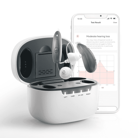 Ceretone DW5A OTC Rechargeable RIC Hearing Aids with Bluetooth & App Control, Silver