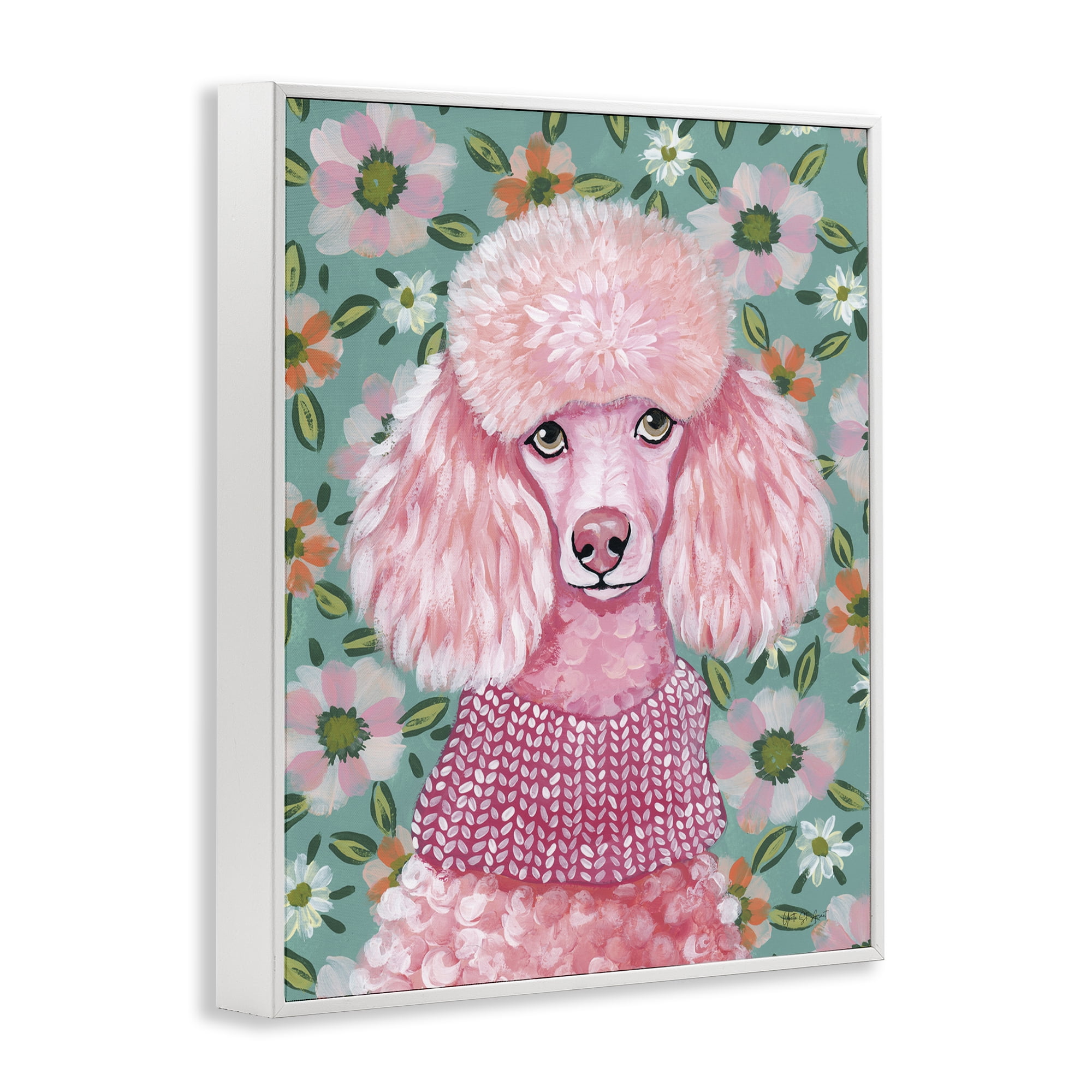 Stupell Industries Floral Poodle In Pink White Framed Giclee Art, design by Yvette St. Amant