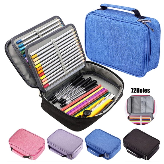 KOYPTL Colored Pencil Case Large Capacity Pen Holder for Artist Painter Zipper Organizer Bag for Marker Highlighter Storage Case Stationery Box for Office Sketch Travel Supplies 72Holes (Pink)
