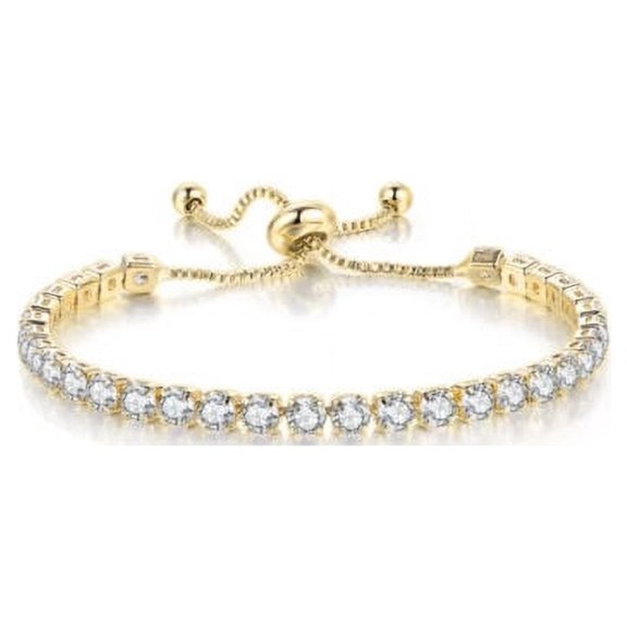 Bonjor Jewelers 18k Yellow Gold 6 Cttw Created Cubic Zirconia Round Adjustable Tennis Plated Bracelet