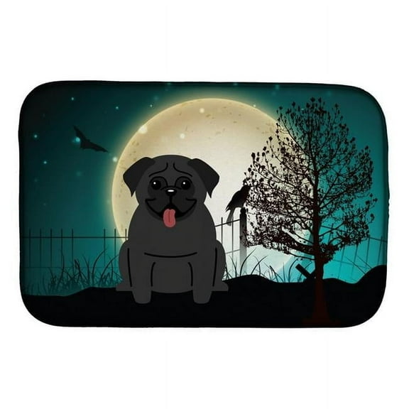 Halloween Scary Pug Black Dish Drying Mat