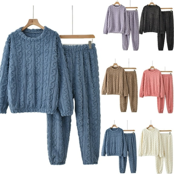 Women's Comfortable Wool 2 Piece Pajama Set, Warm Fleece Loungewear, Soft Sleepwear for Winter Nights