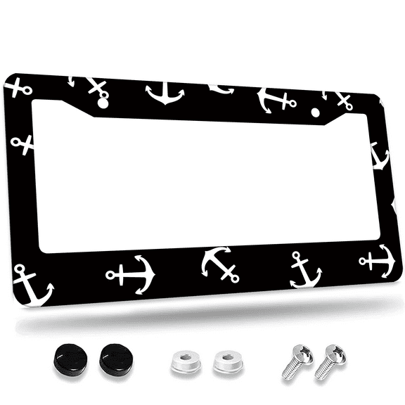 1 Pcs Anchor Black and White License Plate Frame, License Plate Cover for Car Decorative Parts, Aluminum License Plate Bracket Holder Rust-Proof Weather-Proof for US Standard Car