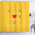 thumbnail image 1 of XOXO Shower Curtain, Tic Tac Toe Game Inspired X and O Symbols with Heart Symbol Love Center, Fabric Bathroom Set with Hooks, 69W X 84L Inches Extra Long, Mustard Grey Vermilion, by Ambesonne, 1 of 3