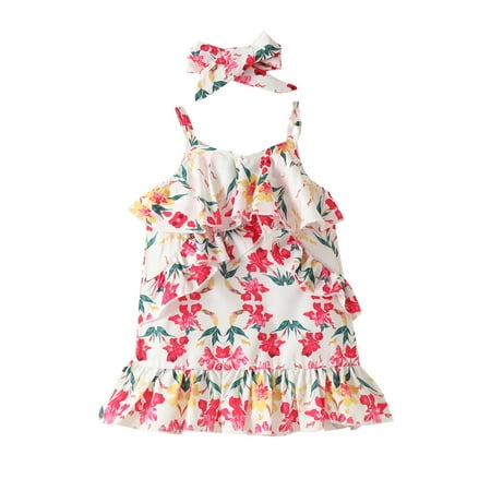 

Girls Photo Dress Toddler Girls Sleeveless Floral Prints Princess Dress Clothes Headbands Set