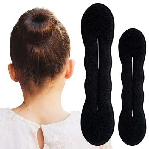 2pcs Hair Bun Maker for Women,Non-Slip Shaper Curler,Lazy Sponge Updo Styling Accessories for Long Thin Curly Straight Wavy Hair - Black